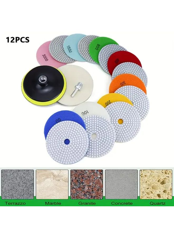 12pcs 4 Inch Wet Dry Granite Stone Polishing Pads 50 6000 Grit For Concrete Marble Quartz - Image 2