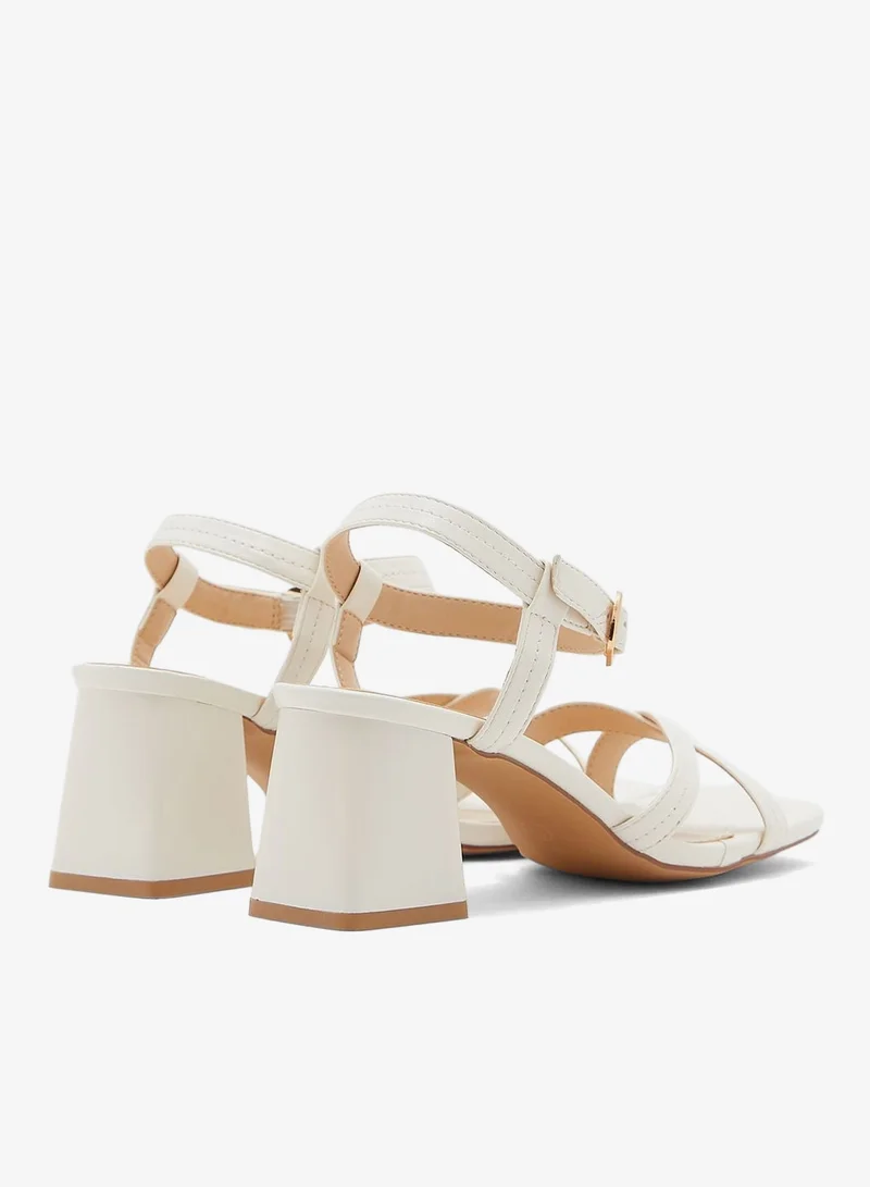 Ella White Cross Over Ankle Strap Block Heel Sandal for Women | Best Price UAE