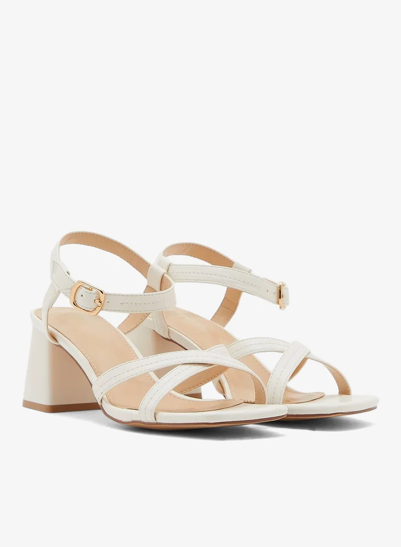 Ella White Cross Over Ankle Strap Block Heel Sandal for Women | Best Price UAE