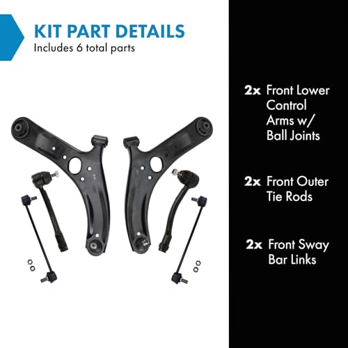 TRQ Front Steering & Suspension Kit Control Arm with Ball Joint Sway Bar Stabilizer Link Tie Rod Compatible with 2012-2017 Kia Rio - Image 2