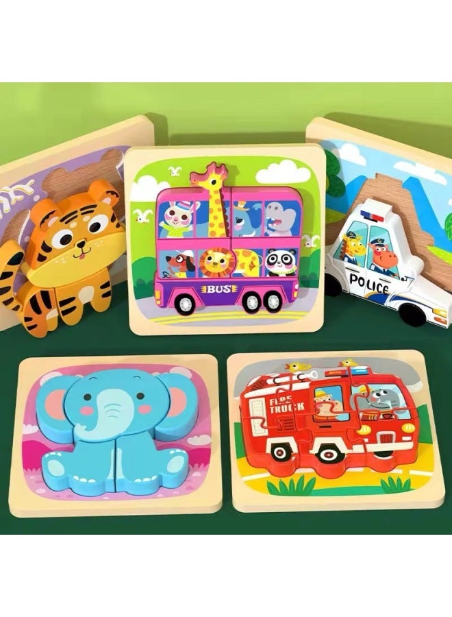 Wooden Advanced Three-Dimensional Puzzle Set Educational Toys For Young Children Boys And Girls Baby Cartoon Animal Puzzle 3-6-Color:Style One (Monkey + Cow + Turtle + Bee) - Image 4