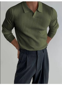 Cool Tarz Cool Style Khaki Men's Polo Collar Ribbed Knitwear Sweater  - Image 1