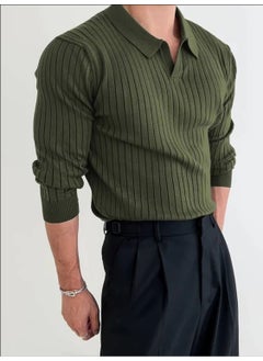 Cool Tarz Cool Style Khaki Men's Polo Collar Ribbed Knitwear Sweater  - Image 3