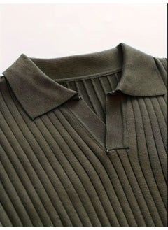 Cool Tarz Cool Style Khaki Men's Polo Collar Ribbed Knitwear Sweater  - Image 2