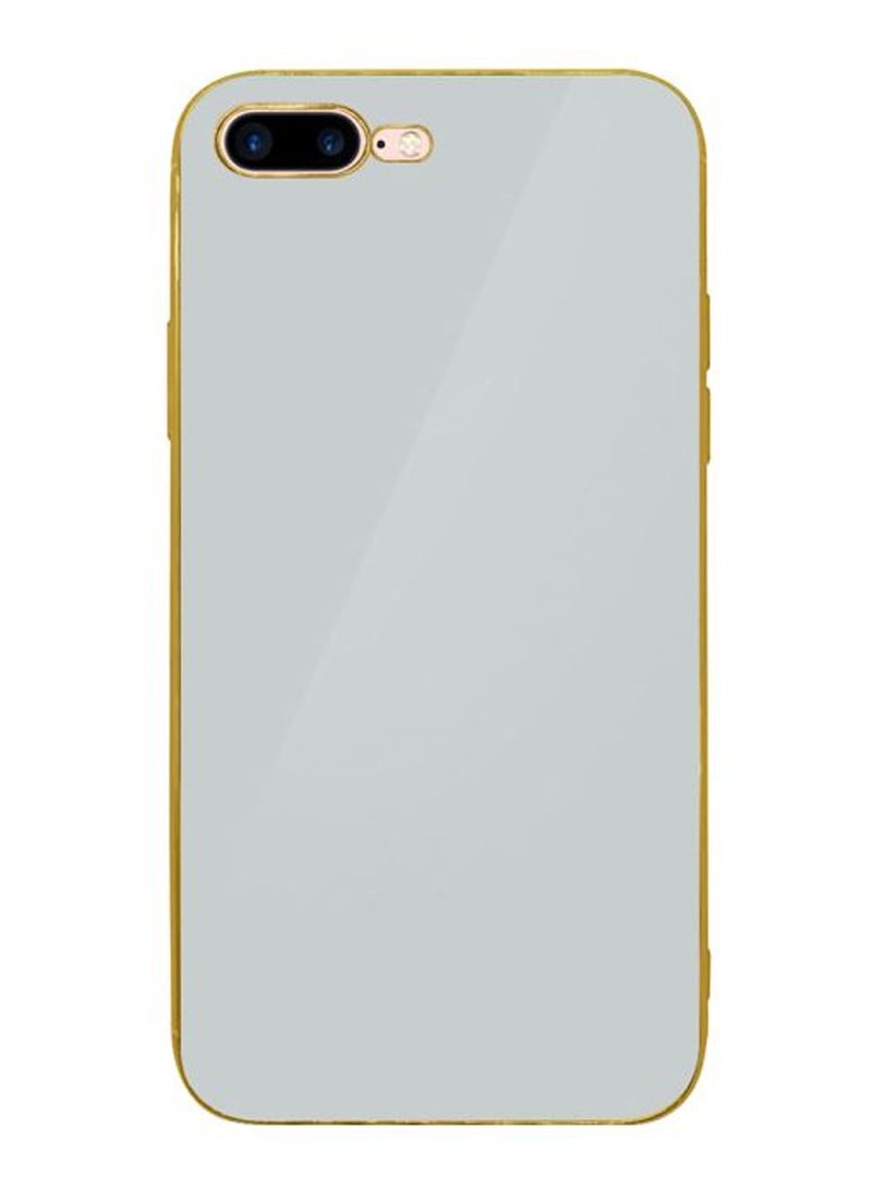 CATANES Protective Electroplated Hard Back Case Camera Protection Cover for iPhone 8 Plus - White with Gold Frame - Image 1