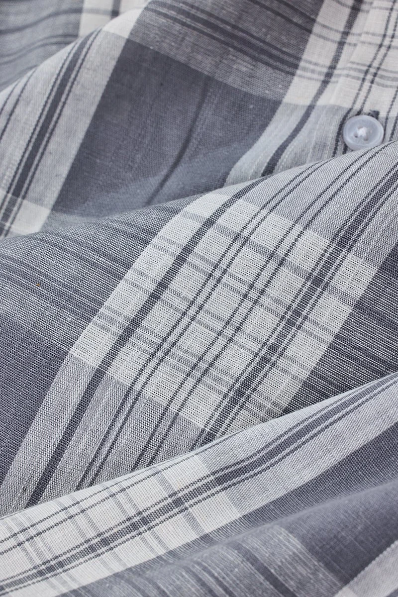 SNITCH Grey Linen Blend Checks Plus Size Shirt for Men | Best Price UAE