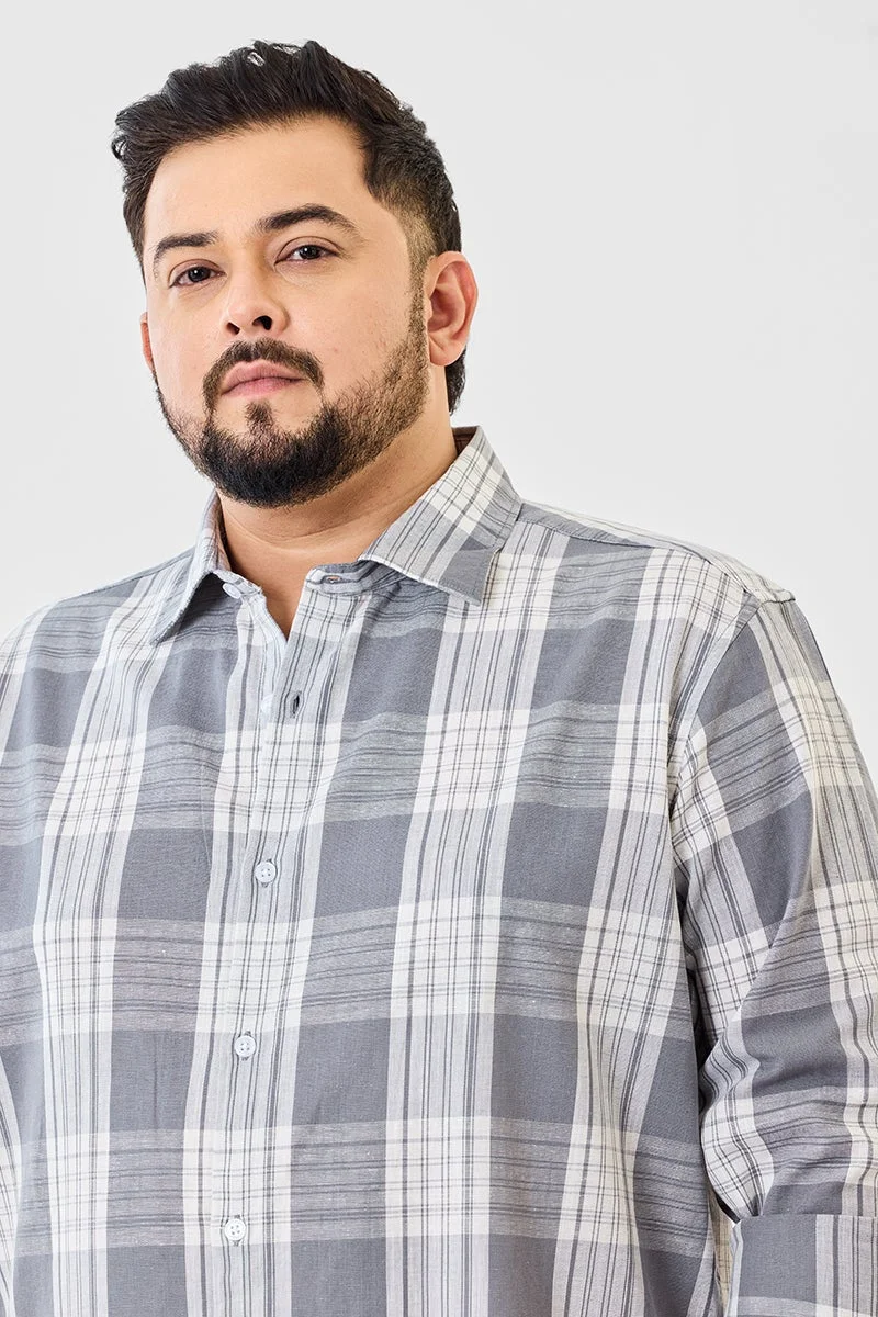 SNITCH Grey Linen Blend Checks Plus Size Shirt for Men | Best Price UAE