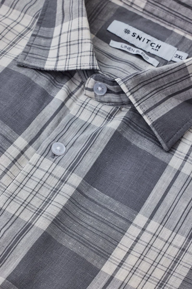 SNITCH Grey Linen Blend Checks Plus Size Shirt for Men | Best Price UAE