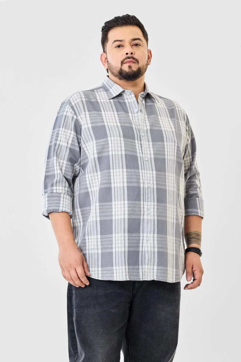 SNITCH Grey Linen Blend Checks Plus Size Shirt for Men | Best Price UAE