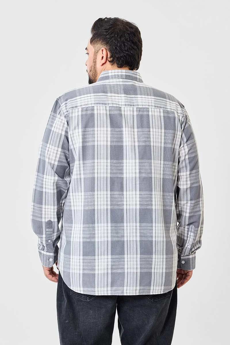 SNITCH Grey Linen Blend Checks Plus Size Shirt for Men | Best Price UAE