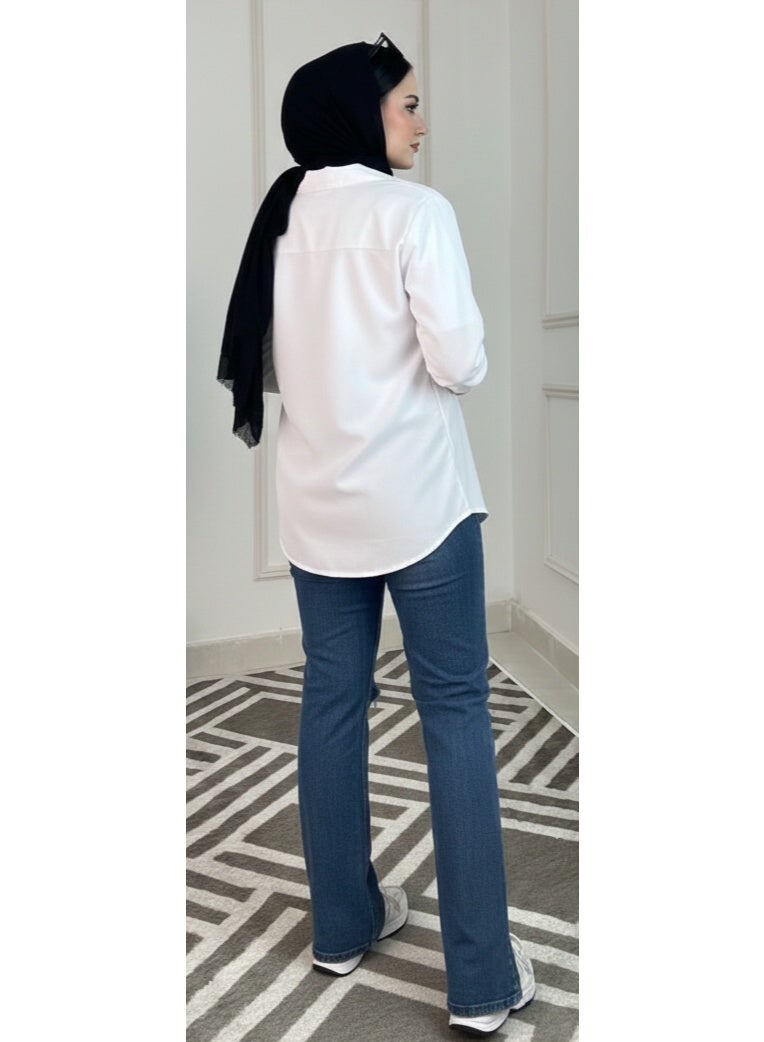 قميص حريمي شيميز بناتي كاجوال أنيق بأزرار أمامية – ستايل عملي يومي سهل التنسيق ضيفي لنفسك لمسة انيقة و جذابة كود 4038 - Image 2