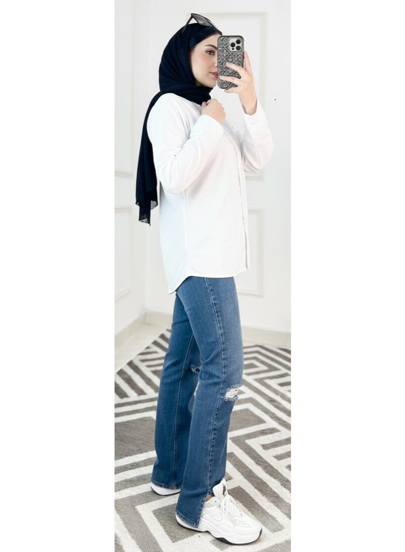 قميص حريمي شيميز بناتي كاجوال أنيق بأزرار أمامية – ستايل عملي يومي سهل التنسيق ضيفي لنفسك لمسة انيقة و جذابة كود 4038 - Image 4