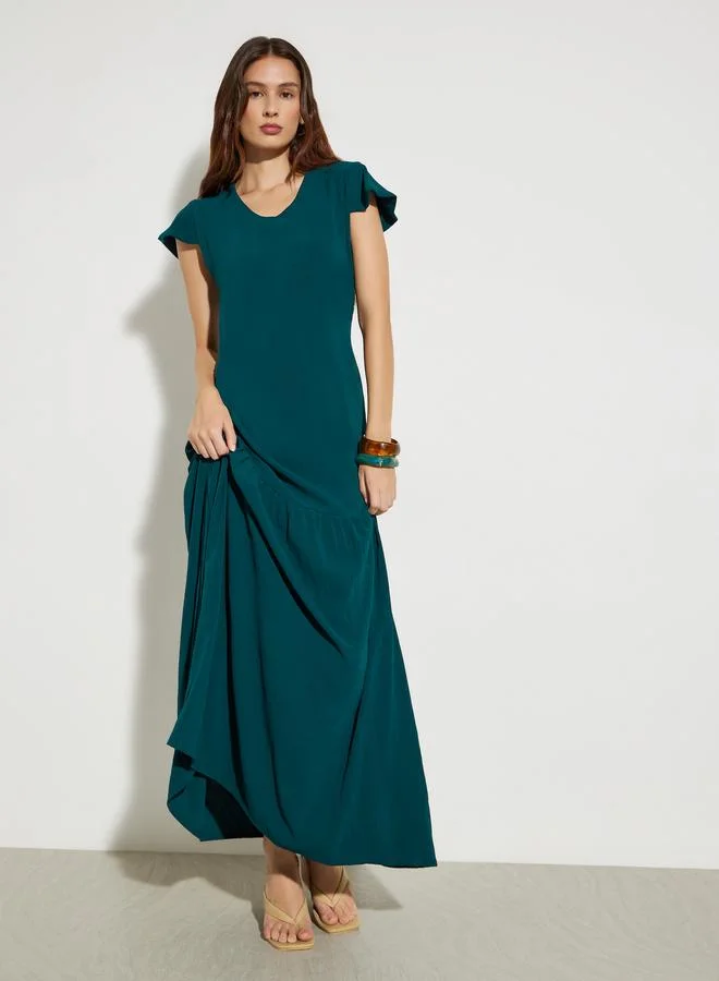 Maxim Creation Dark Green V Neck A-Line Maxi Dress