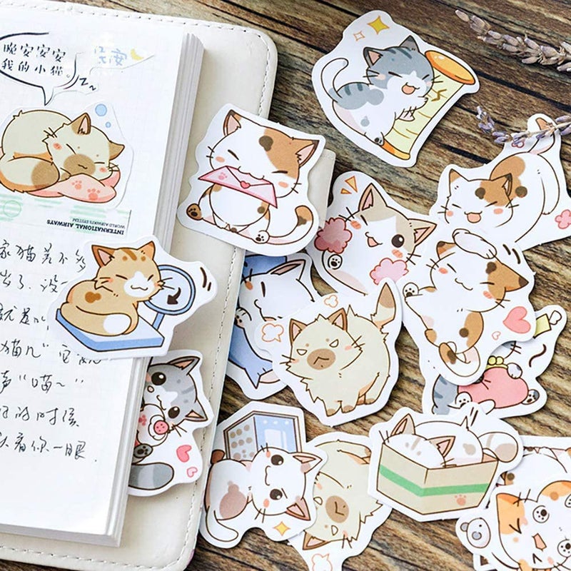 Small Size Scrapbook Stickers 45pcs Doraking Boxed DIY Decoration Super Cute Cats Stickers for Laptop Planners Scrapbook Suitcase Diary Notebooks AlbumSweet Cats 45pcs Box