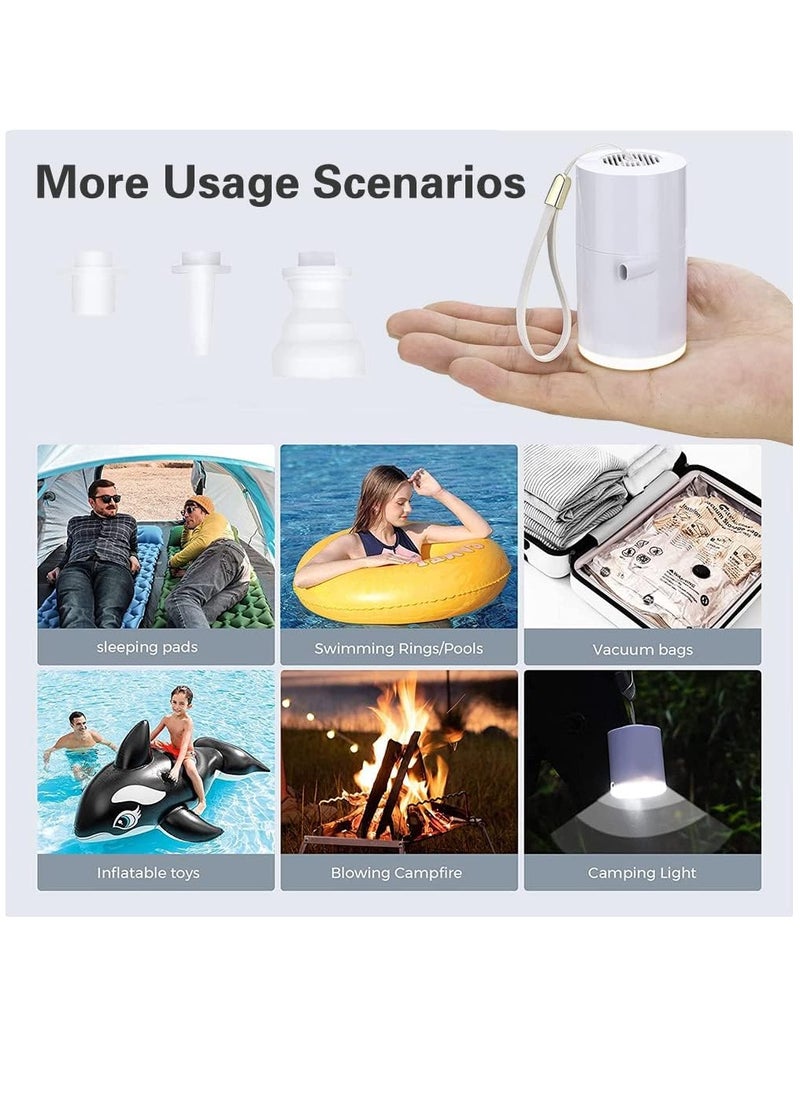XiuWoo - 3 in 1 Rechargeable Mini Electric Portable Air Pump, Vacuum Bag Pump, Camping Light with 1300mAh Battery for Inflatables or Deflate for Swimming Ring, Air Bed, Mattress Vacuum bags - Image 1
