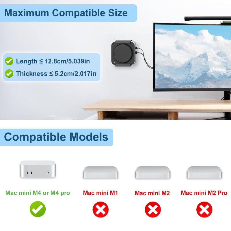 Bedycoon Mount for Mac Mini M4/M4 Pro 2024 VESA/Wall/Under Desk Mount for Mac Mini M4 Metal Mounting Bracket Compatible with Mac Mini M4 Anti-Scratch Monitor Mount Holder for Mac Mini M4 with Remote Holder - Image 2