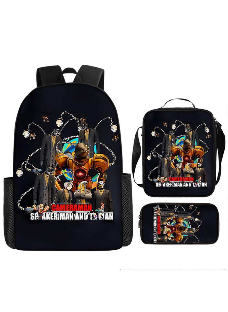 3 Pcs Skibidi Toilet  School Bag Satchel Pencil Case Animated Game Skibidi Toilet Man Gifts For Kids TV Man Toilet Man Titan Man - Image 1