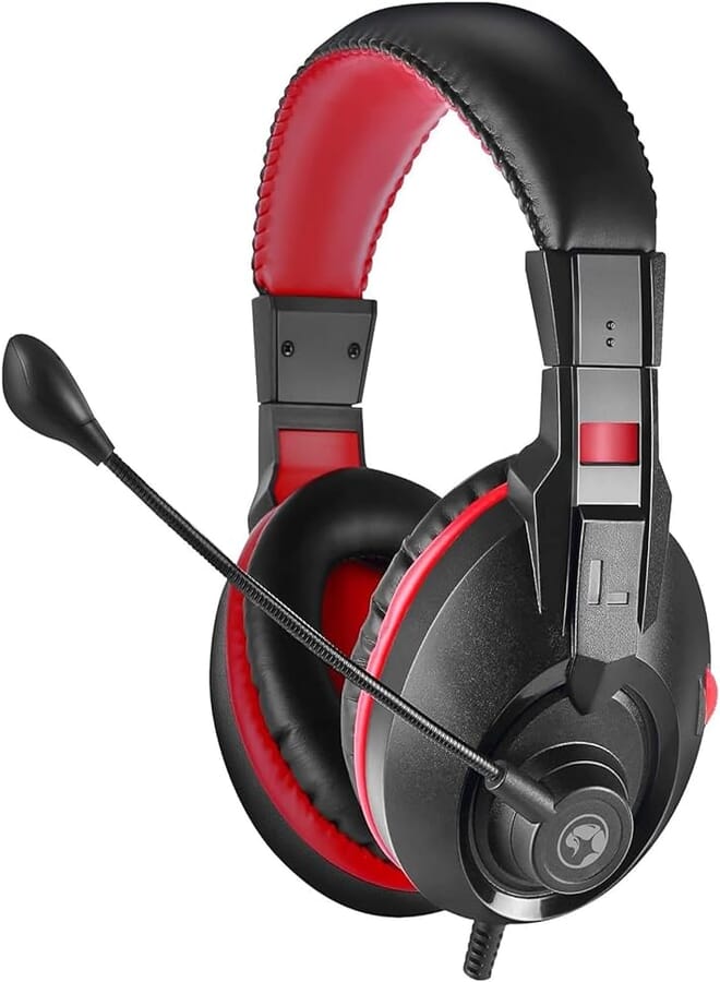 Scorpion H8321S Gaming Headset, Stereo Sound, Flexible Omnidirectional Microphone, 40mm Audio Drivers, On-ear Volume Control, 3.5mm Connection, Black and Red 