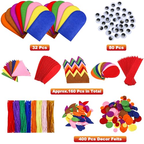 Liliful 32 Pcs Hand Puppet Making Kit Felt Arts and Crafts Sock Puppet Toys Creative DIY Make Your Personal Puppets Kits Eyes Felt Accessories Storytelling Role Play Party Supplies - Image 5