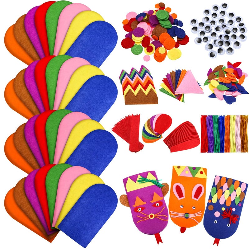 Liliful 32 Pcs Hand Puppet Making Kit Felt Arts and Crafts Sock Puppet Toys Creative DIY Make Your Personal Puppets Kits Eyes Felt Accessories Storytelling Role Play Party Supplies - Image 3
