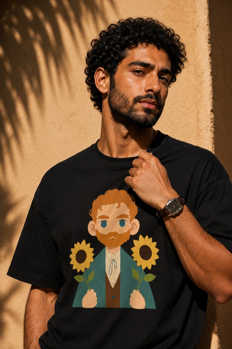 Men's Black Graphic Print T-Shirt Casual Short Sleeve Streetwear Summer Tee - Image 1