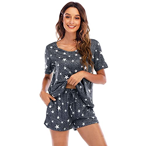 MOYEE Womens Pajama Sets Soft Short Sleeve Shirt and Shorts 2 Pieces Lounge Outfit Sets with Pockets - Image 3