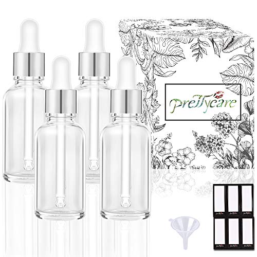 PrettyCare 2 oz Dropper Bottles 4 Pack Frosted Glass Bottles 60ml with Golden Caps 12 Labels Funnel Measured PipettesEmpty Tincture for Essential Oils Skincare - Image 1