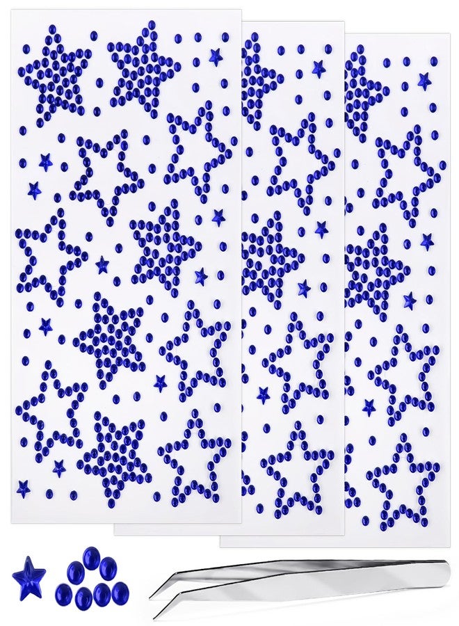 Jacnkb 3Sheets Blue Star Gem Stickers Jewels for Crafts, Face Makeup - Self Adhesive Rhinestone Jewel Stickers, Stick on Gems Rhinestones for Crafts, Craft Supplies for Kids (15.Drake Blue Star) - Image 1