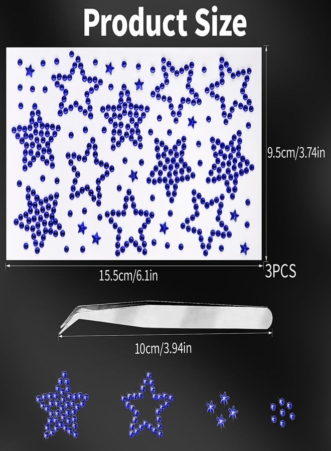 Jacnkb 3Sheets Blue Star Gem Stickers Jewels for Crafts, Face Makeup - Self Adhesive Rhinestone Jewel Stickers, Stick on Gems Rhinestones for Crafts, Craft Supplies for Kids (15.Drake Blue Star) - Image 2