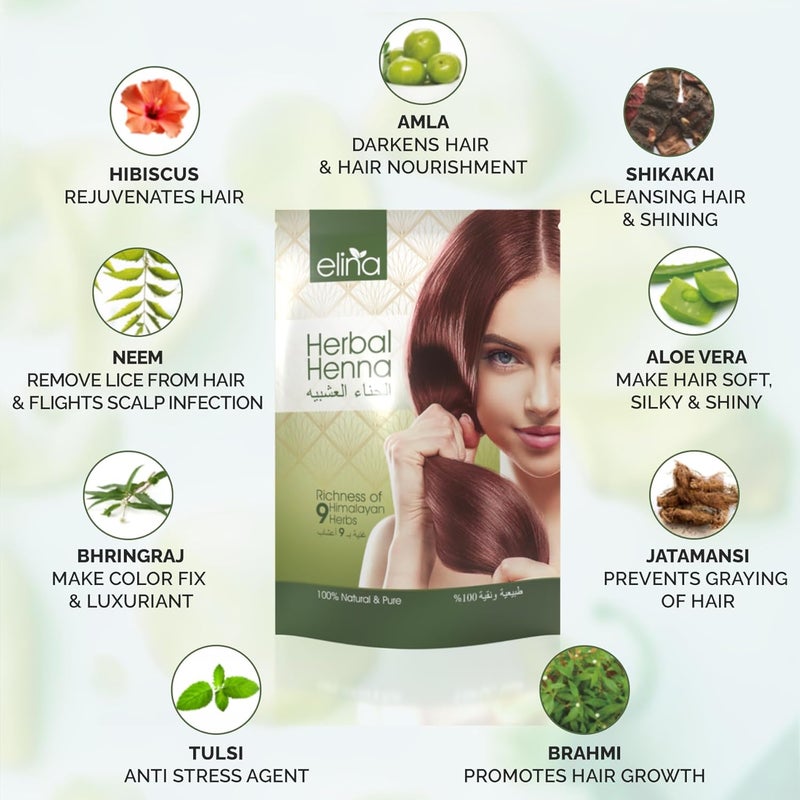 Elina Herbal Henna Powder 100 Pure Natural Mehandi for hair Nourishment Conditioning hair 100 Grey Coverage Chemical free Rajasthani Henna Pack of 3 450gm - Image 4