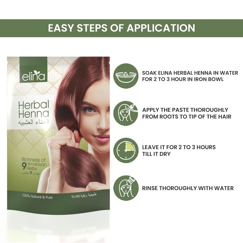 Elina Herbal Henna Powder 100 Pure Natural Mehandi for hair Nourishment Conditioning hair 100 Grey Coverage Chemical free Rajasthani Henna Pack of 3 450gm - Image 5