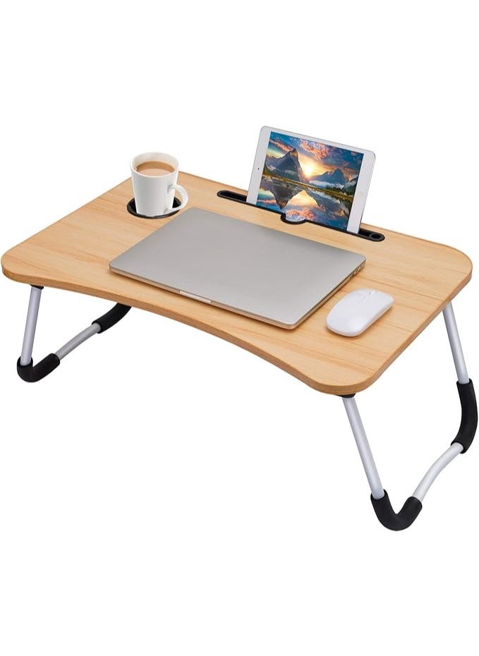 Generic Hossejoy foldable laptop table, breakfast serving bed tray, lap desk with foldable leg & tablet phone groove & cup slot for reading writing eating on bed couch sofa floor (walnut brown)  - Image 1
