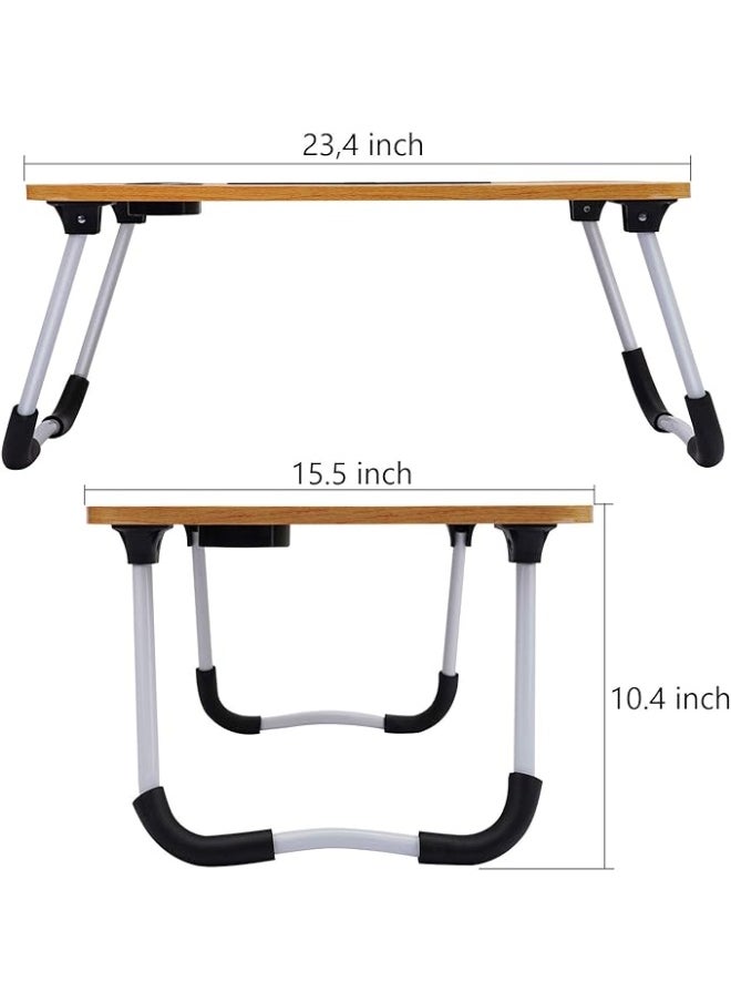 Generic Hossejoy foldable laptop table, breakfast serving bed tray, lap desk with foldable leg & tablet phone groove & cup slot for reading writing eating on bed couch sofa floor (walnut brown)  - Image 3