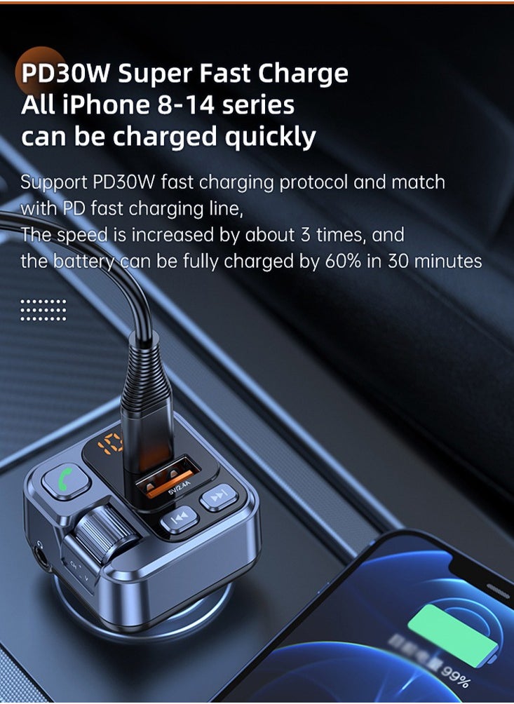 فورتي شاحن سيارة ذكي احترافي - ٣٦ واط، منفذا USB مزدوجان QC3.0 وبلوتوث ٥.١، تحكم حر اليدين | جهاز إرسال FM لاسلكي وصوت عالي الدقة للسيارات الرياضية/الفاخرة  - Image 4
