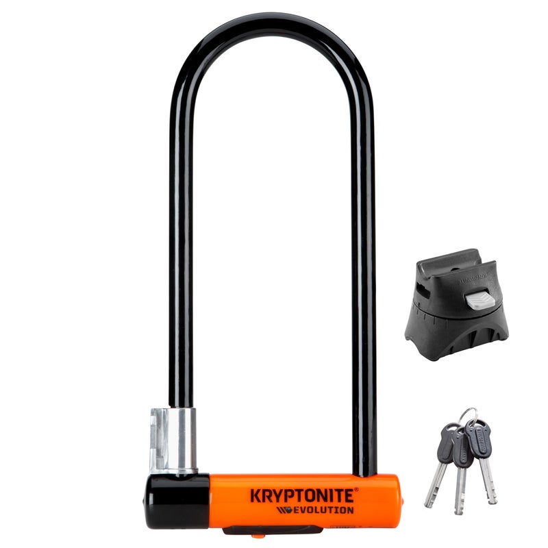 Kryptonite Evolution Long Shackle Bike ULock AntiTheft Security 14mm Steel Shackle with Mounting Bracket and Keys High Security for Bicycles ScootersBlack