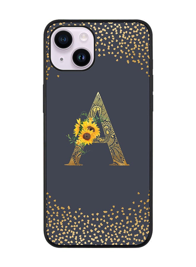 Stylizedd Rugged Black edge case for Apple iPhone 14 Plus Slim fit Soft Case Flexible Rubber Edges Anti Drop TPU Gel Thin Cover - Custom Monogram Initial Letter Floral Pattern Alphabet - A (Grey ) - Image 1