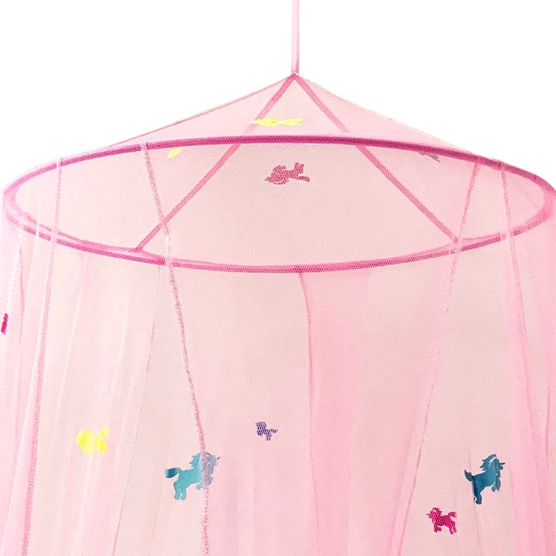 UB-STORE Pink Canopy for Girls Bed with Pre-Glued Glow in The Dark Unicorns - Princess Mosquito Net Room Decor - Kids & Baby Bedroom Tent with Galaxy Lights - 1 Opening Canopy Bed & Hanging Kit Included - Image 4