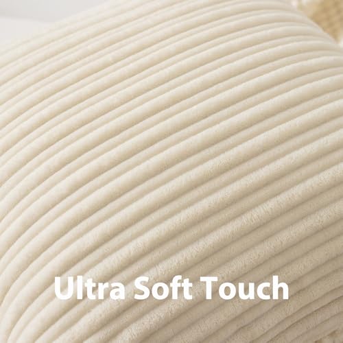 UGS UGASA UGASA 14x24 Inch Pillow Cover Pack of 1 Soft Boho Stripe Corduroy Long Rectangular Lumbar Cushion Cover Farmhouse Decorative Throw Pillowcase for Bed, Couch, Sofa, Bedroom, Living Room, Cream - Image 4