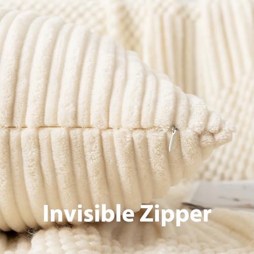 UGS UGASA UGASA 14x24 Inch Pillow Cover Pack of 1 Soft Boho Stripe Corduroy Long Rectangular Lumbar Cushion Cover Farmhouse Decorative Throw Pillowcase for Bed, Couch, Sofa, Bedroom, Living Room, Cream - Image 3