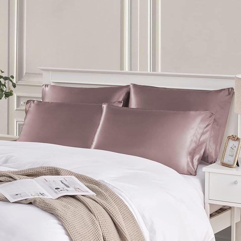 GO WELL Solid Satin Silk Pillow Covers Pack of 2 for Hair and Skin-with Satin Scrunchies |Satin Pillow coves for Hair and Skin|scrunchies for Women 3-Piece|Silk Pillow case (Rose Taupe) 800Tc - Image 4