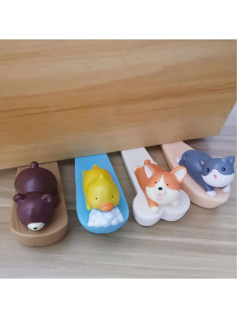 SYOSI 4 Pcs Cute Door Stopper Decorative Animal Doorstop Wedge Bear Duck Cat Dog Stop for Home and Office - Image 1