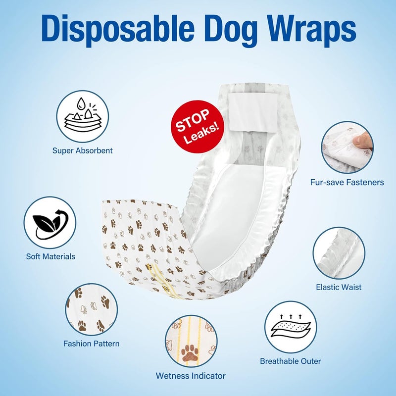 Pet Soft Dog Nappies Male- 20 Counts Disposable Male Dog Wraps, Super Absorbent Puppy Dog Diapers Incontinence Nappy Wraps with Wetness Indicator (M-20 Count) - Image 2