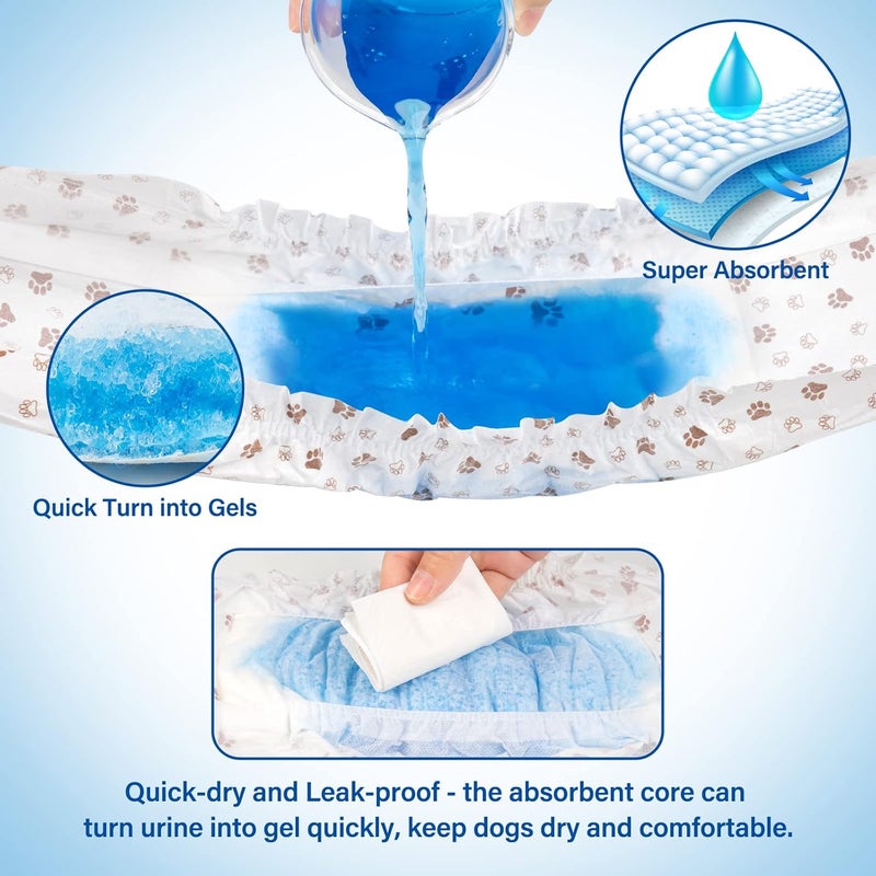 Pet Soft Dog Nappies Male- 20 Counts Disposable Male Dog Wraps, Super Absorbent Puppy Dog Diapers Incontinence Nappy Wraps with Wetness Indicator (M-20 Count) - Image 3