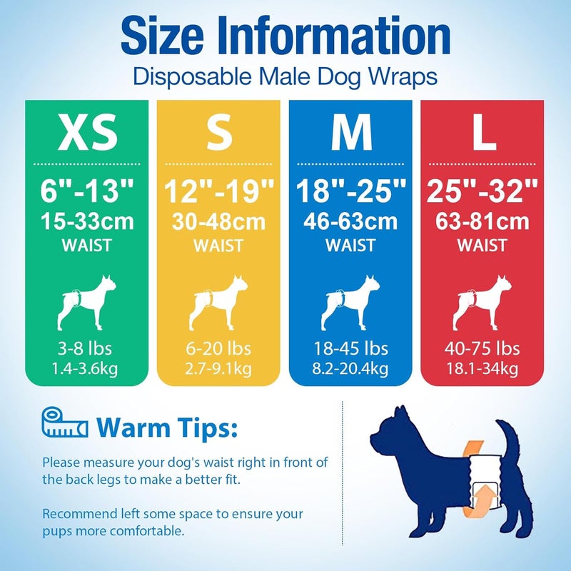 Pet Soft Dog Nappies Male- 20 Counts Disposable Male Dog Wraps, Super Absorbent Puppy Dog Diapers Incontinence Nappy Wraps with Wetness Indicator (M-20 Count) - Image 5