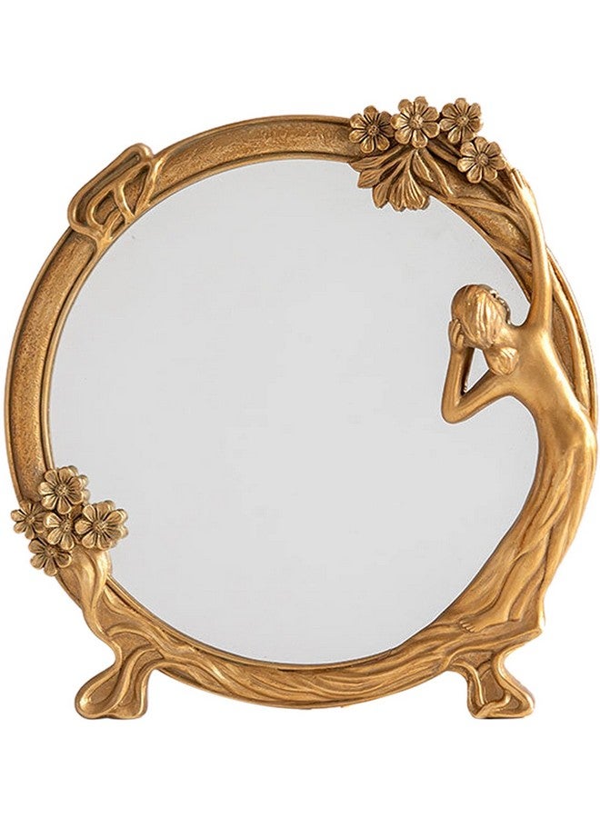 Nerien Resin Vintage Makeup Mirror Decorative Tabletop Rectangle Mirror Gold Standing Desktop Cosmetic Mirror Maid Girl Vanity Mirror Plum Floral Countertop Dressing Mirror With Stand For Home Decor - Image 1