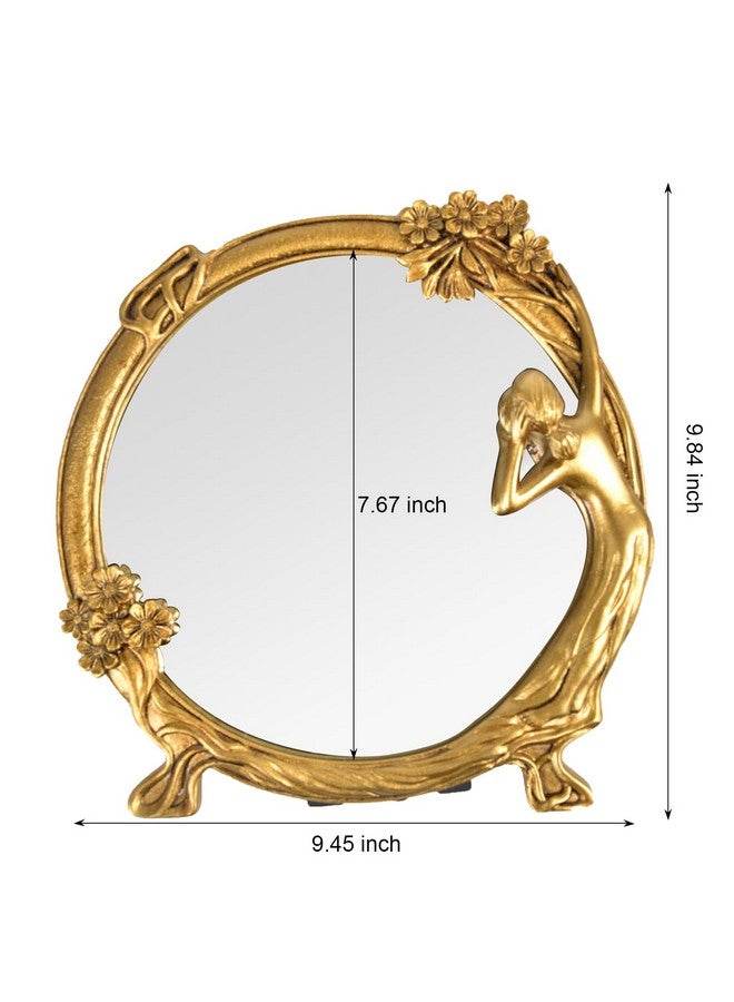 Nerien Resin Vintage Makeup Mirror Decorative Tabletop Rectangle Mirror Gold Standing Desktop Cosmetic Mirror Maid Girl Vanity Mirror Plum Floral Countertop Dressing Mirror With Stand For Home Decor - Image 2