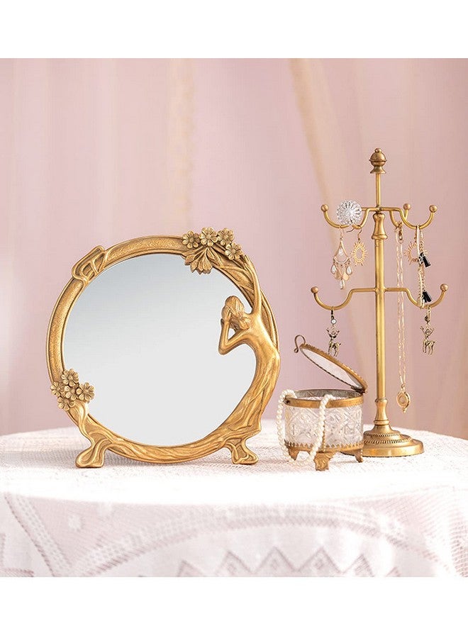 Nerien Resin Vintage Makeup Mirror Decorative Tabletop Rectangle Mirror Gold Standing Desktop Cosmetic Mirror Maid Girl Vanity Mirror Plum Floral Countertop Dressing Mirror With Stand For Home Decor - Image 4