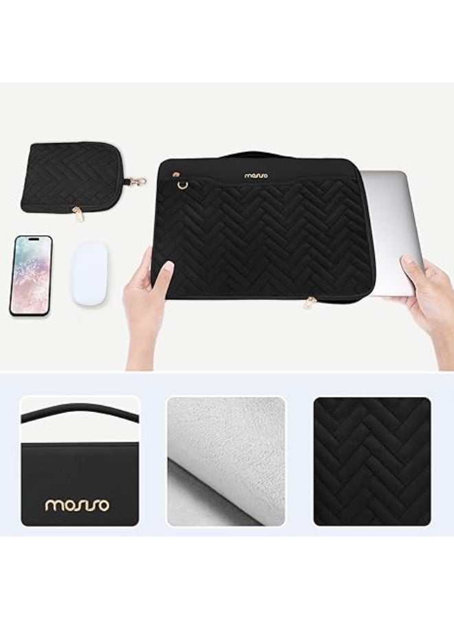Mosiso 13–14 Inch Laptop Sleeve with 360° Protective Design, Padded Bag with Comfortable Handle, Front Pocket, Extra Small Pouch, and Carrying Strap, Compatible with MacBook Air/Pro 13, 13.6, and 14 Inch, as well as HP, Dell, and ASUS Laptops, Made of Durable Water-Resistant Materials, Perfect for Travel, Work, and Study – Laptop Sleeve – Protective Bag – Mosiso Case - Image 3