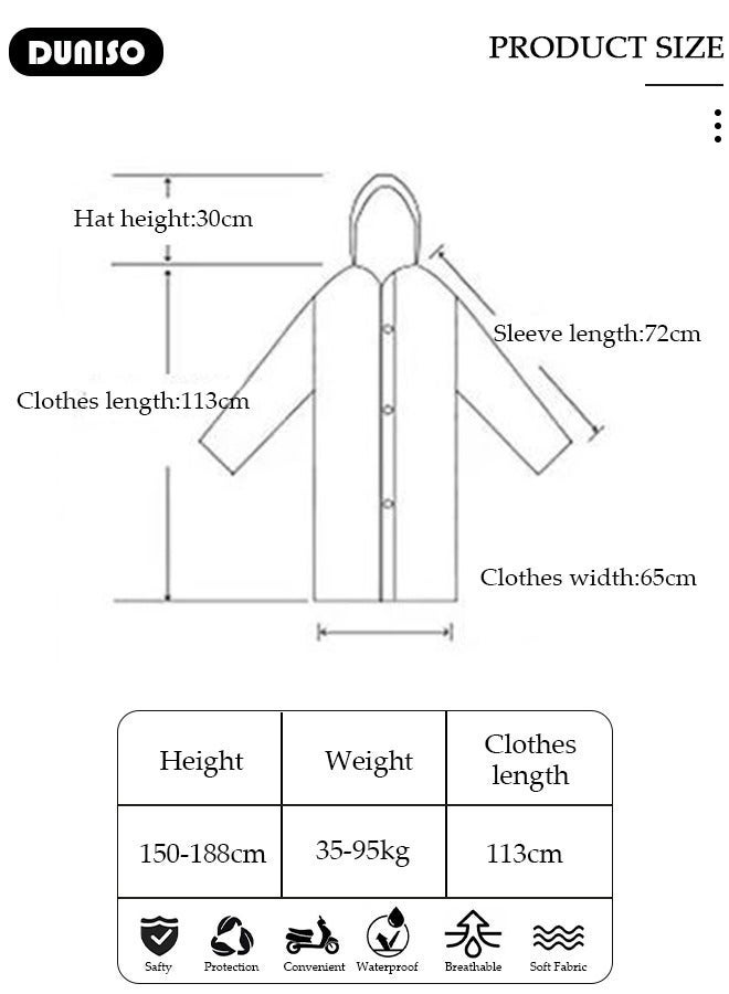 DUNISO Rain Coats for Adults, Reusable Waterproof Long Rain Jacket with Hoods, Reflective One-Piece Raincoat, Lightweight Long Waterproof Rain Ponchos Windbreaker for Hiking Safety Emergency - Image 4