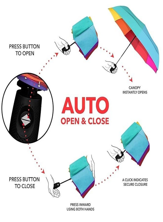NIRBHI Rainbow Umbrella 3 Fold Umbrella for Rain with Auto Open and Close Umbrella Windproof for Rain, Strong for Wind, for Women - Men And Kids (Rainbow) - Image 5
